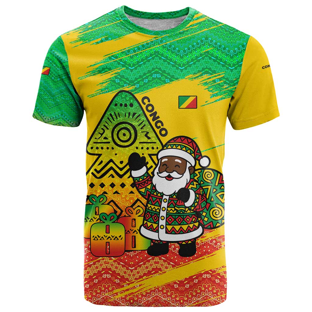 Congo Christmas T-Shirt with African Santa Tribal Tree and Colorful Gift Design Graphic Tee
