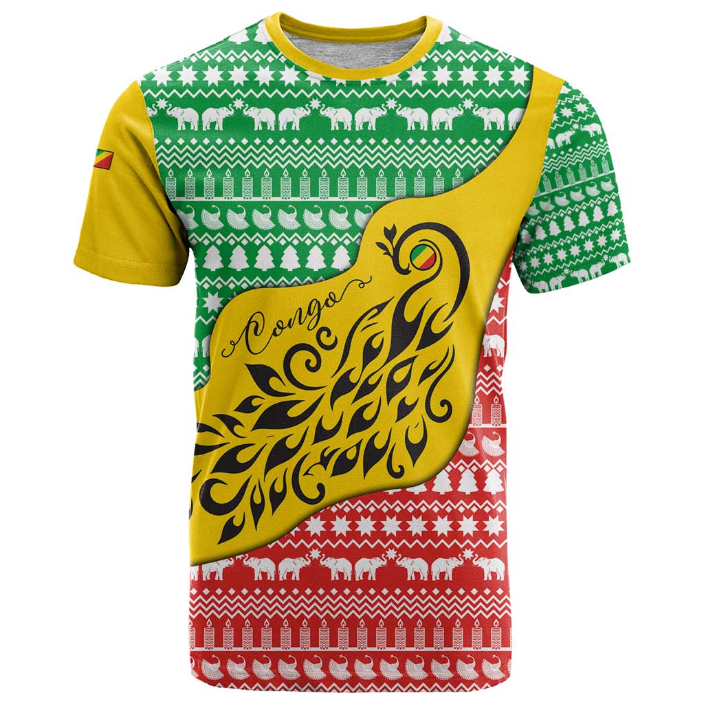 Congo Christmas T-Shirt with Tribal Tree Design Coat of Arms and Animal Pattern Graphic Tee