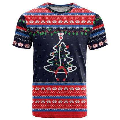 Merry Christmas Nurse T-Shirt Stethoscope Tree Nurses and Medical Workers Graphic Tee