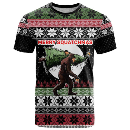 Funny Bigfoot Christmas T-Shirt Xmas Holiday Patterns Graphic Tee