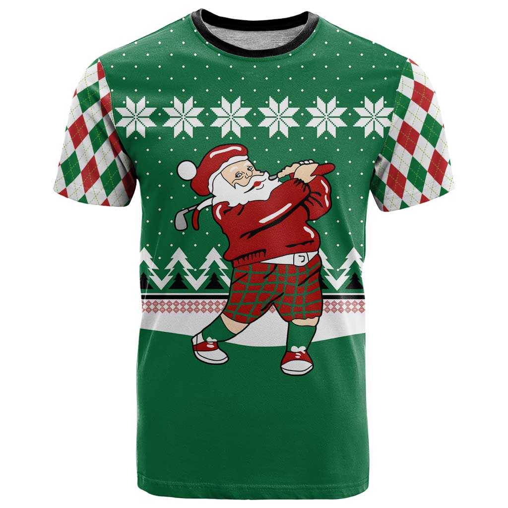 Golfer Santa Christmas T-Shirt Xmas Holiday Patterns Graphic Tee