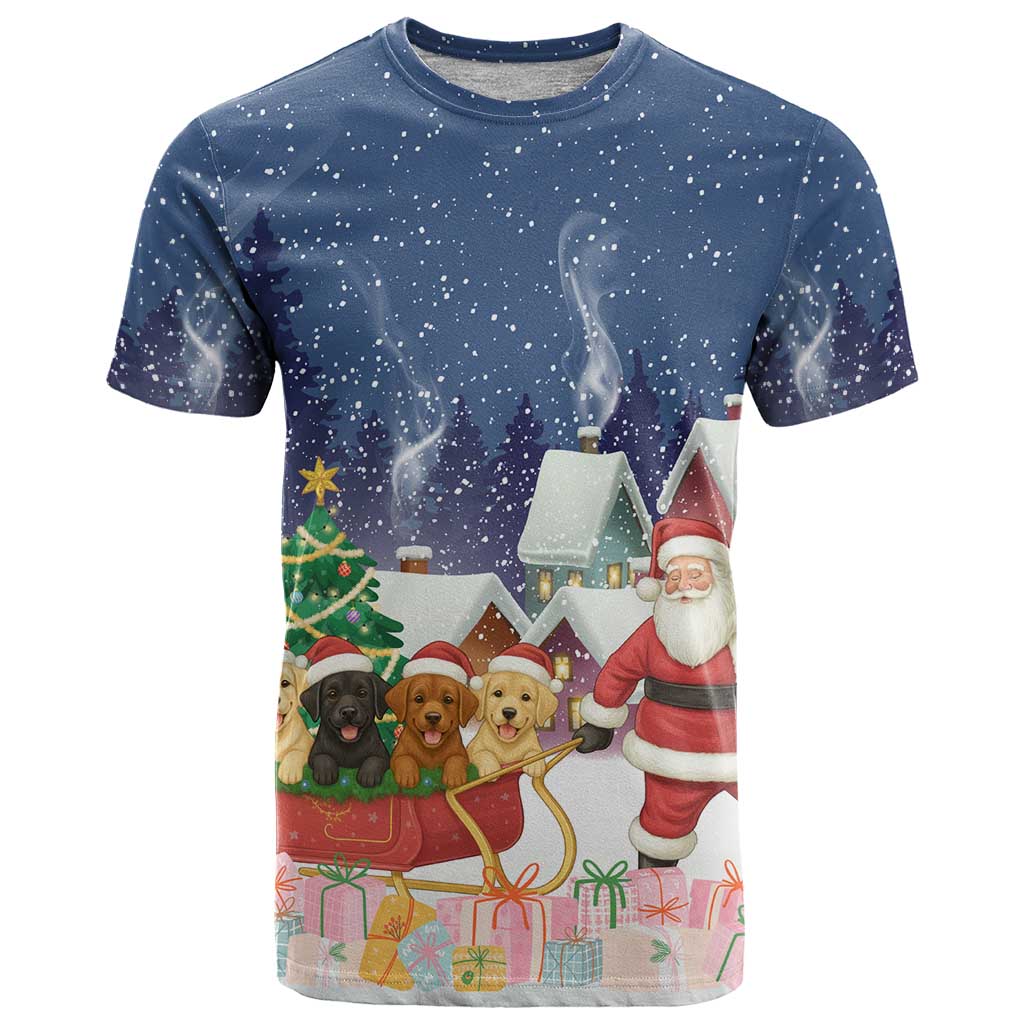 Labrador Retriever Santa Sled Christmas T-Shirt Funny Xmas Holiday Patterns Graphic Tee