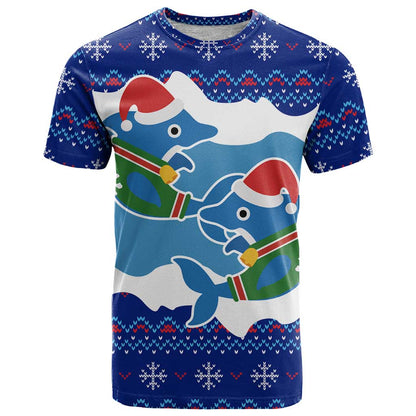 Dolphin Couple Christmas T-Shirt Funny Xmas Holiday Patterns Graphic Tee