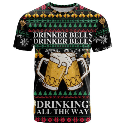 Drinker Bell Christmas T-Shirt Funny Xmas Holiday Patterns Graphic Tee