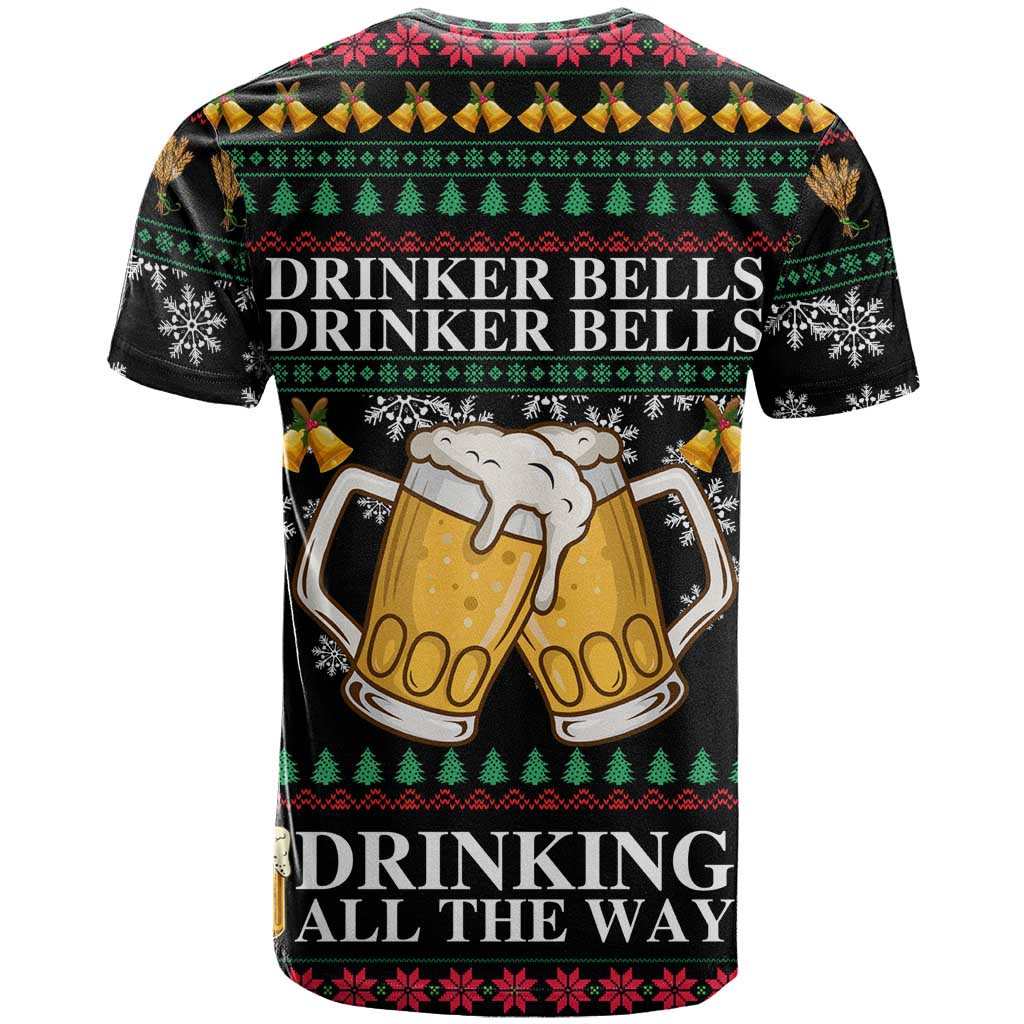 Drinker Bell Christmas T-Shirt Funny Xmas Holiday Patterns Graphic Tee
