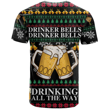 Drinker Bell Christmas T-Shirt Funny Xmas Holiday Patterns Graphic Tee