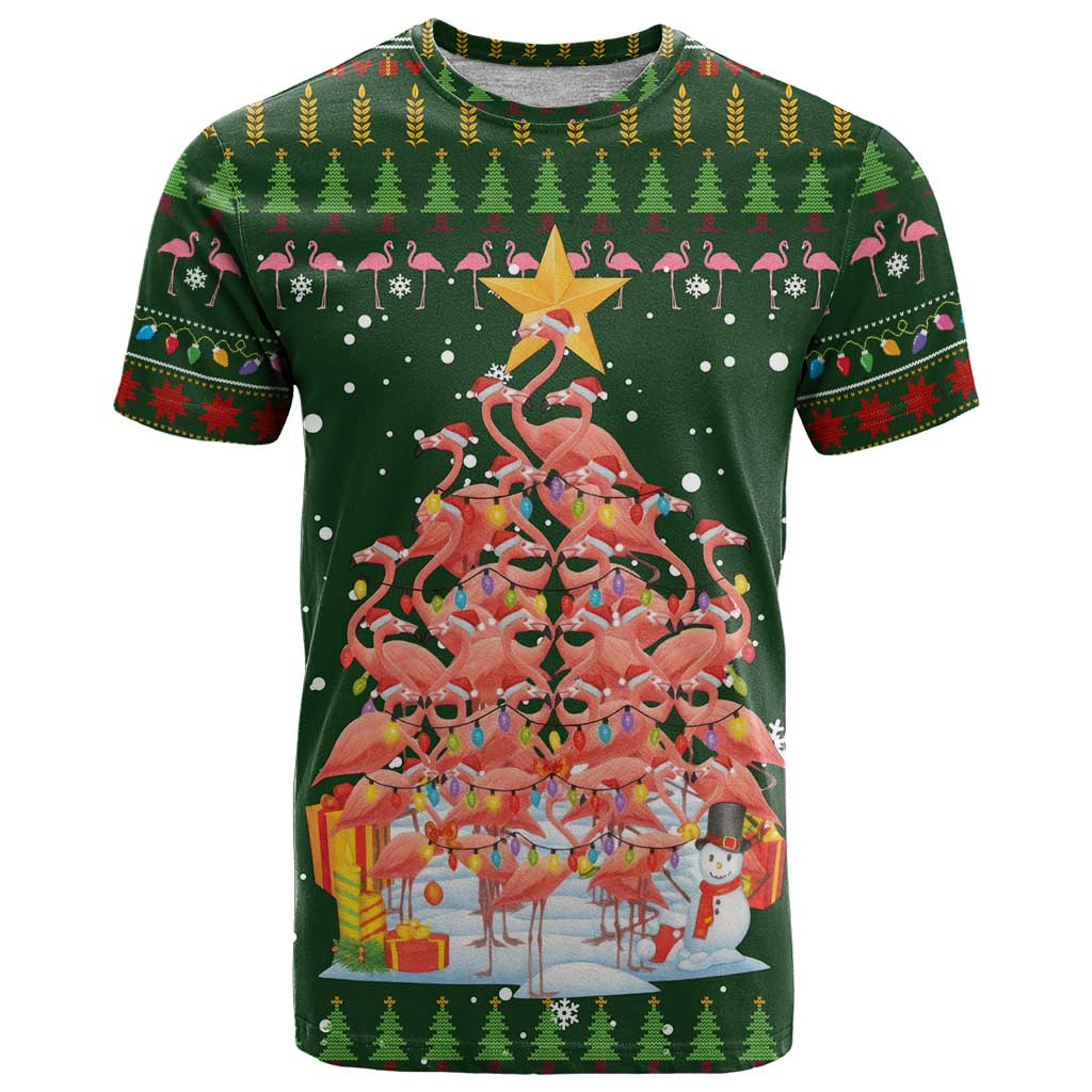 Flamingo Christmas Tree Christmas T-Shirt Funny Xmas Holiday Patterns Graphic Tee