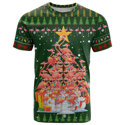 Flamingo Christmas Tree Christmas T-Shirt Funny Xmas Holiday Patterns Graphic Tee