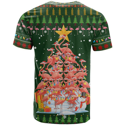 Flamingo Christmas Tree Christmas T-Shirt Funny Xmas Holiday Patterns Graphic Tee