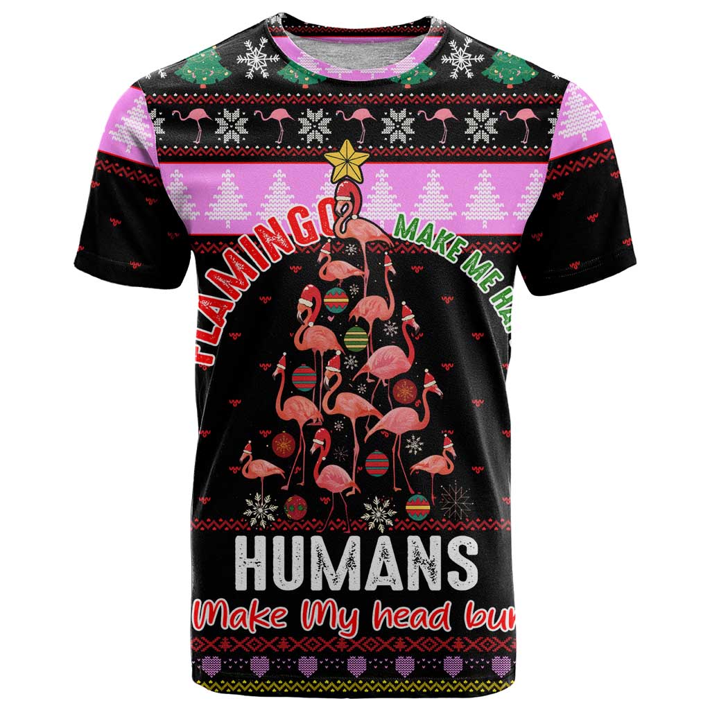 Flamingo Make Me Happy Christmas T-Shirt Funny Xmas Holiday Patterns Graphic Tee