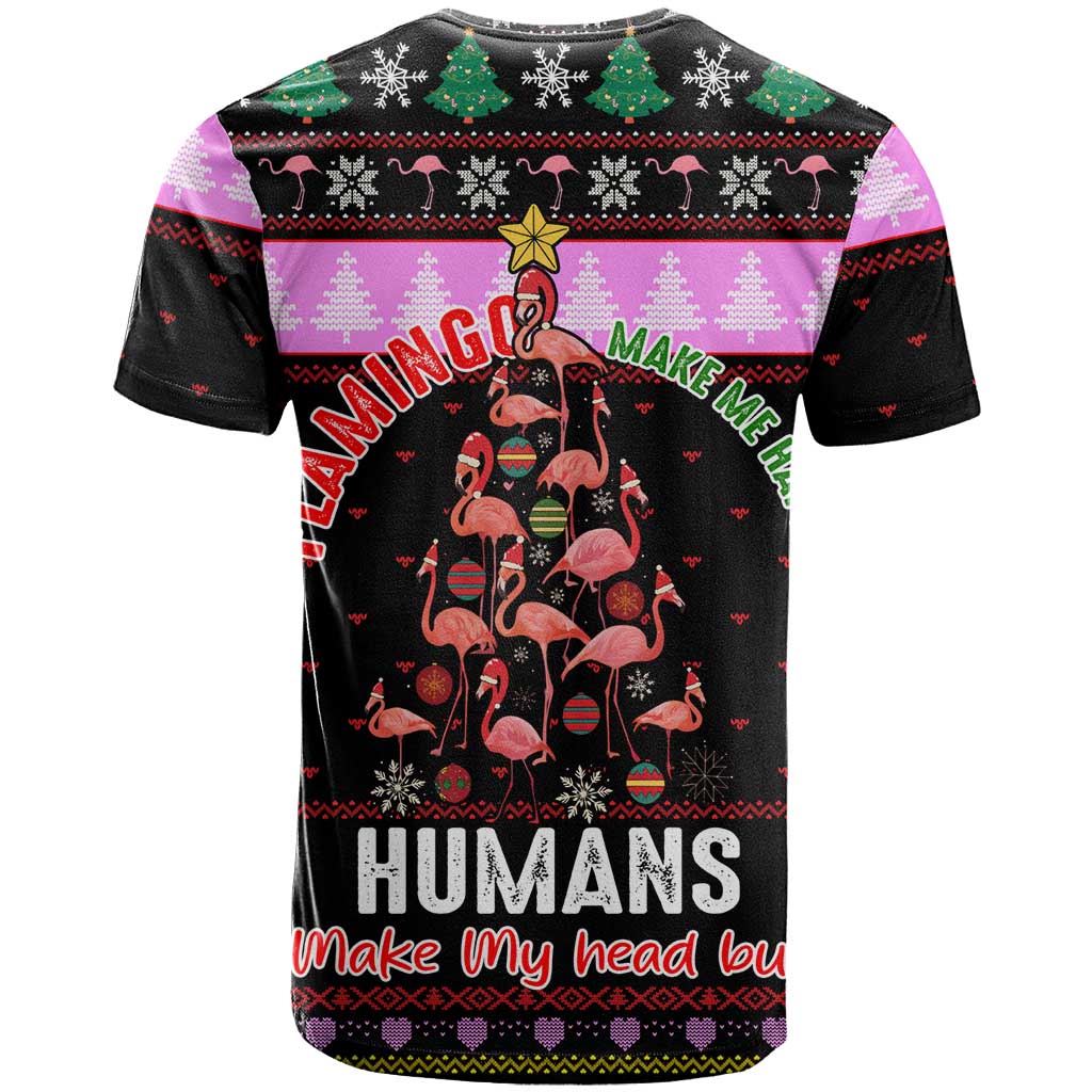 Flamingo Make Me Happy Christmas T-Shirt Funny Xmas Holiday Patterns Graphic Tee