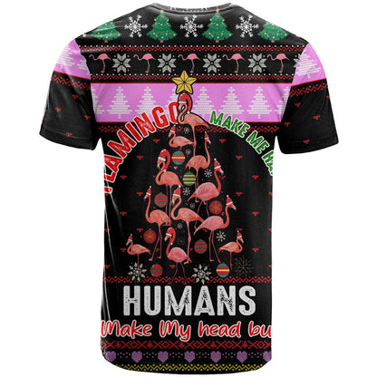 Flamingo Make Me Happy Christmas T-Shirt Funny Xmas Holiday Patterns Graphic Tee