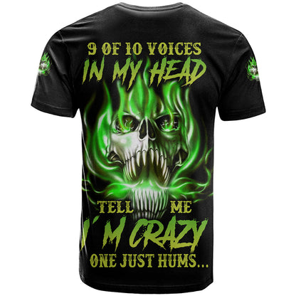 9 Of 10 Voices In My Head Fire Skull T-Shirt Graphic Tee