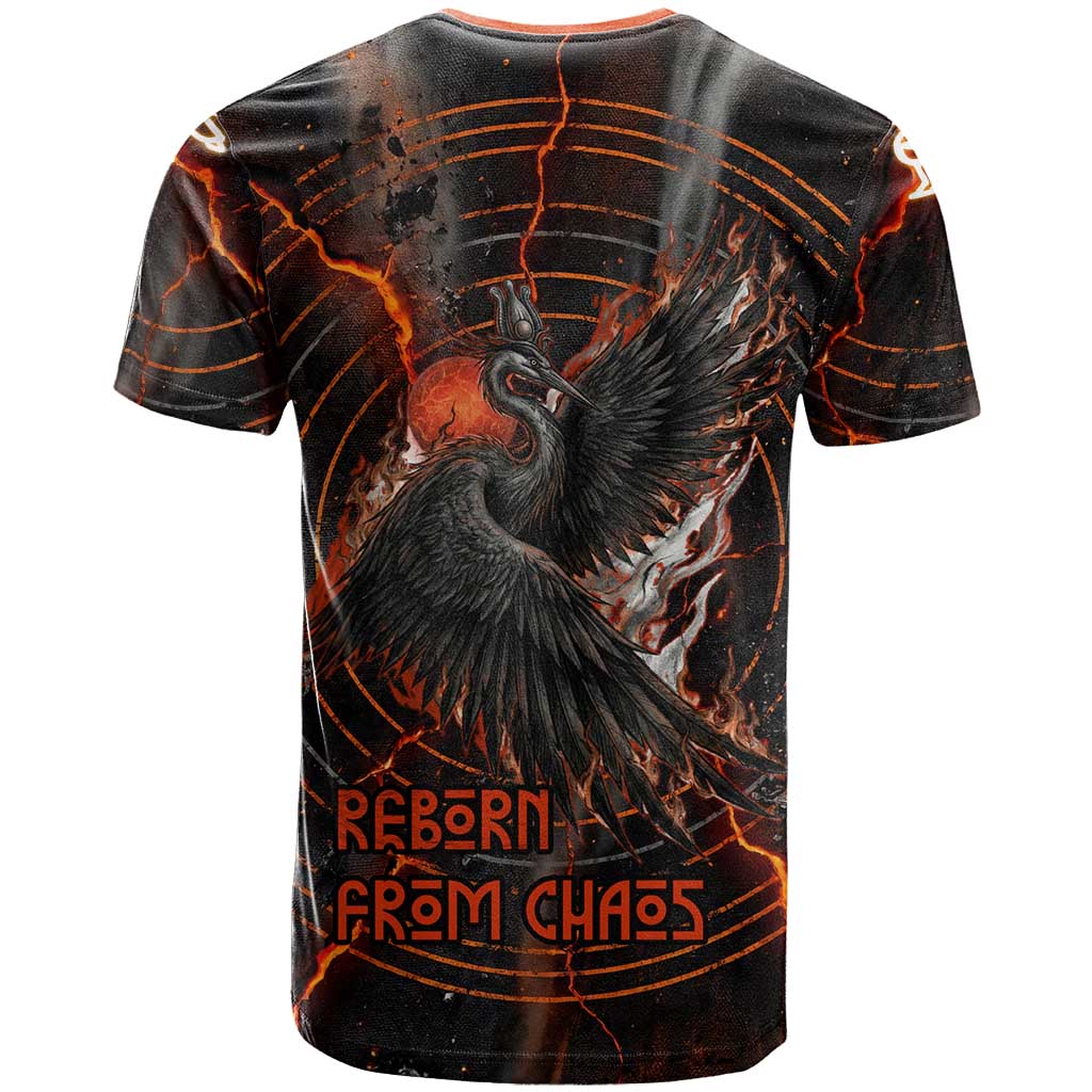 Bennu T-Shirt Ancient Egyptian Lava Crack Texture, Phoenix Firebird and Reborn from Chaos Graphic Tee