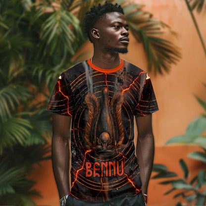 Bennu T-Shirt Ancient Egyptian Lava Crack Texture, Phoenix Firebird and Reborn from Chaos Graphic Tee
