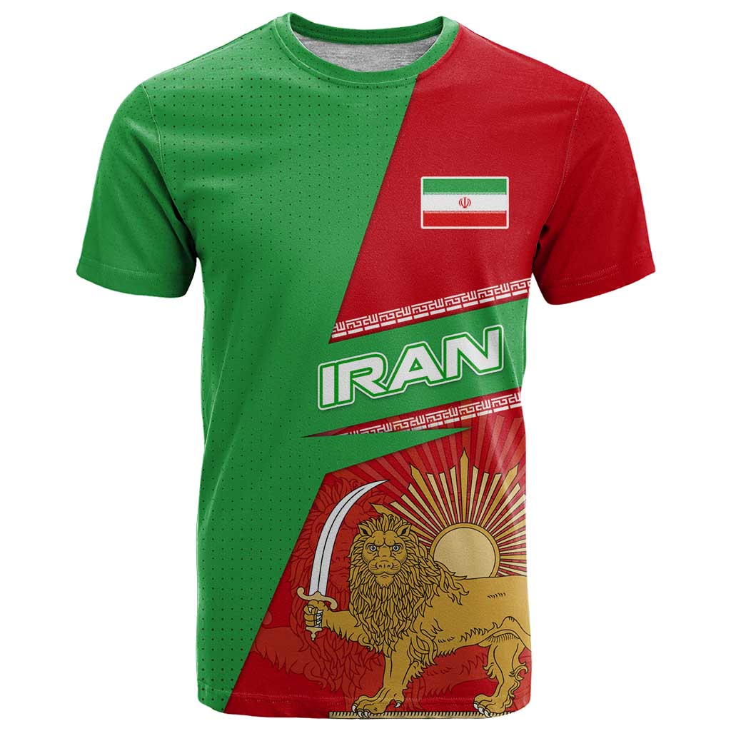 Iran National Heritage T-Shirt with Lion and Sun Emblem and Royal Coat of Arms Graphic Tee
