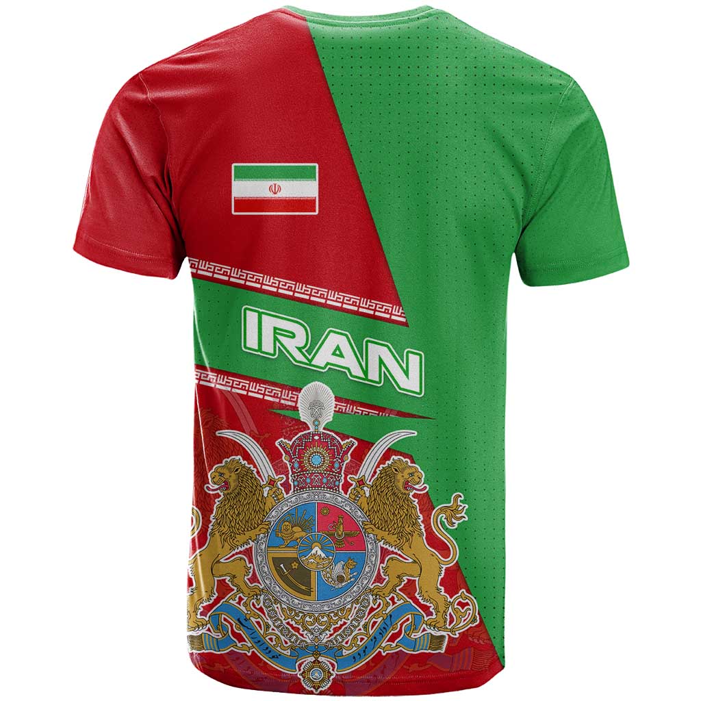 Iran National Heritage T-Shirt with Lion and Sun Emblem and Royal Coat of Arms Graphic Tee