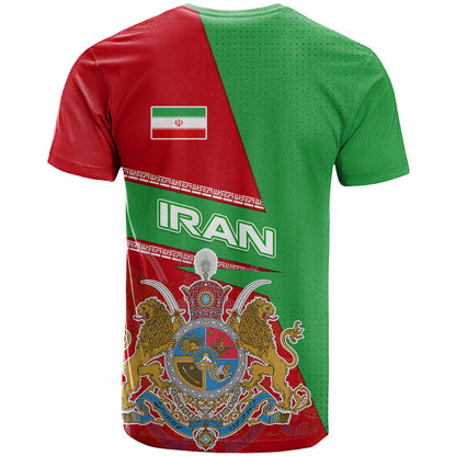 Iran National Heritage T-Shirt with Lion and Sun Emblem and Royal Coat of Arms Graphic Tee