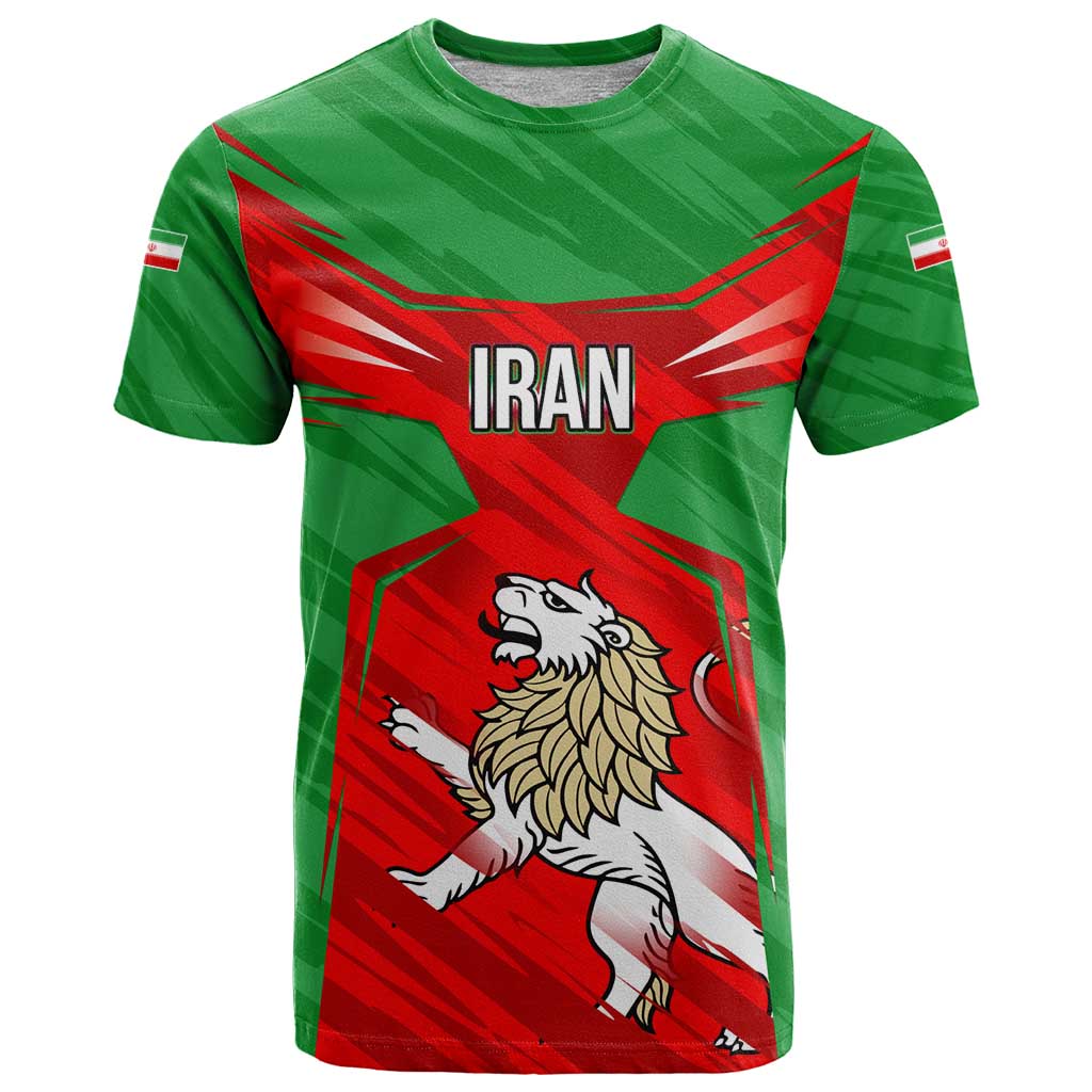 Iran National Pride T-Shirt with Bold Lion Crest and Country Silhouette Graphic Tee