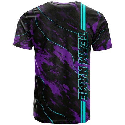 Strike Bowling Graphic T-Shirt with Purple Black Marble Texture and Custom Team Name Graphic Tee