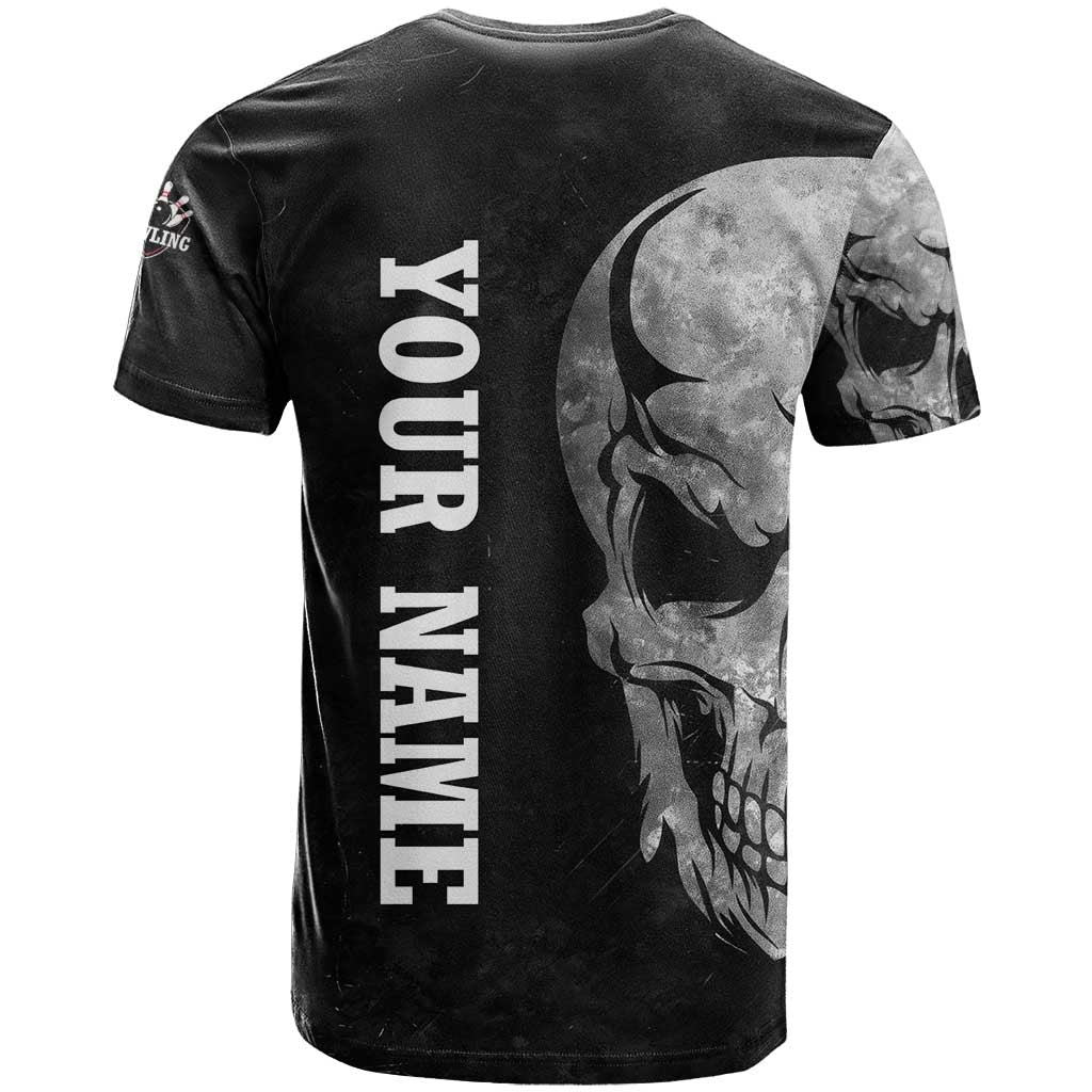 Bowling Skull T-Shirt with American Flag and Custom Name Text Design Graphic Tee