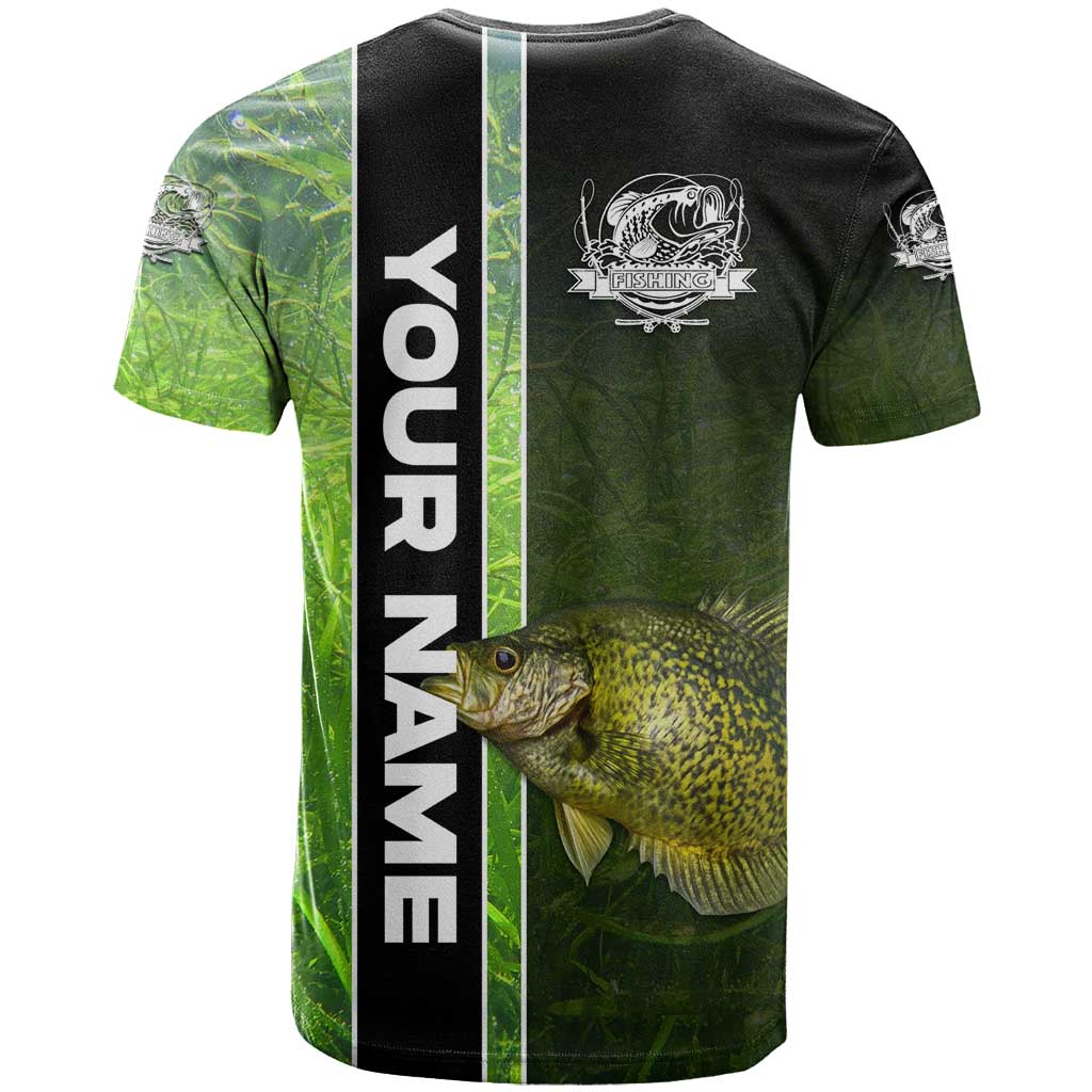 Crappie Fish Green Underwater Graphic T-Shirt with Custom Name and Fishing Logo Design Graphic Tee