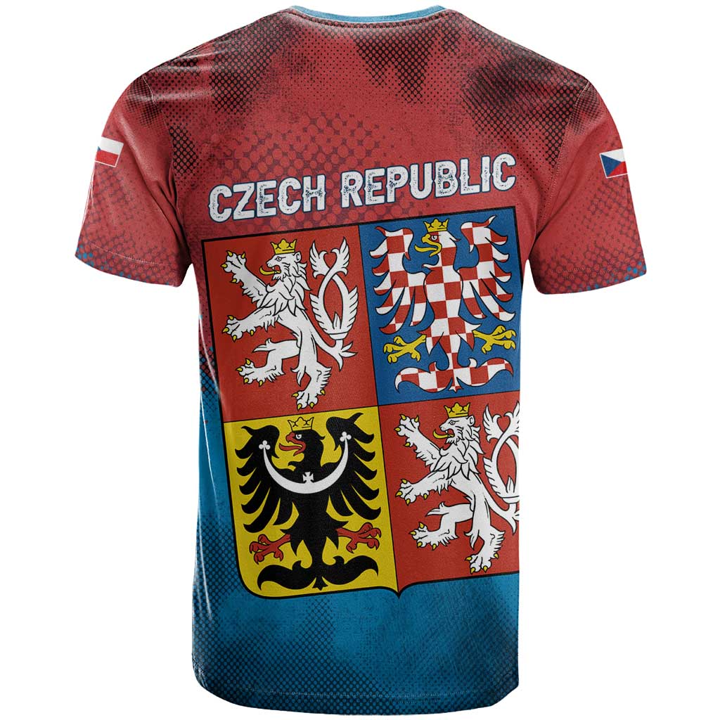 Czech Republic T-Shirt with Blue Red Gradient Design and National Coat of Arms Graphic Tee