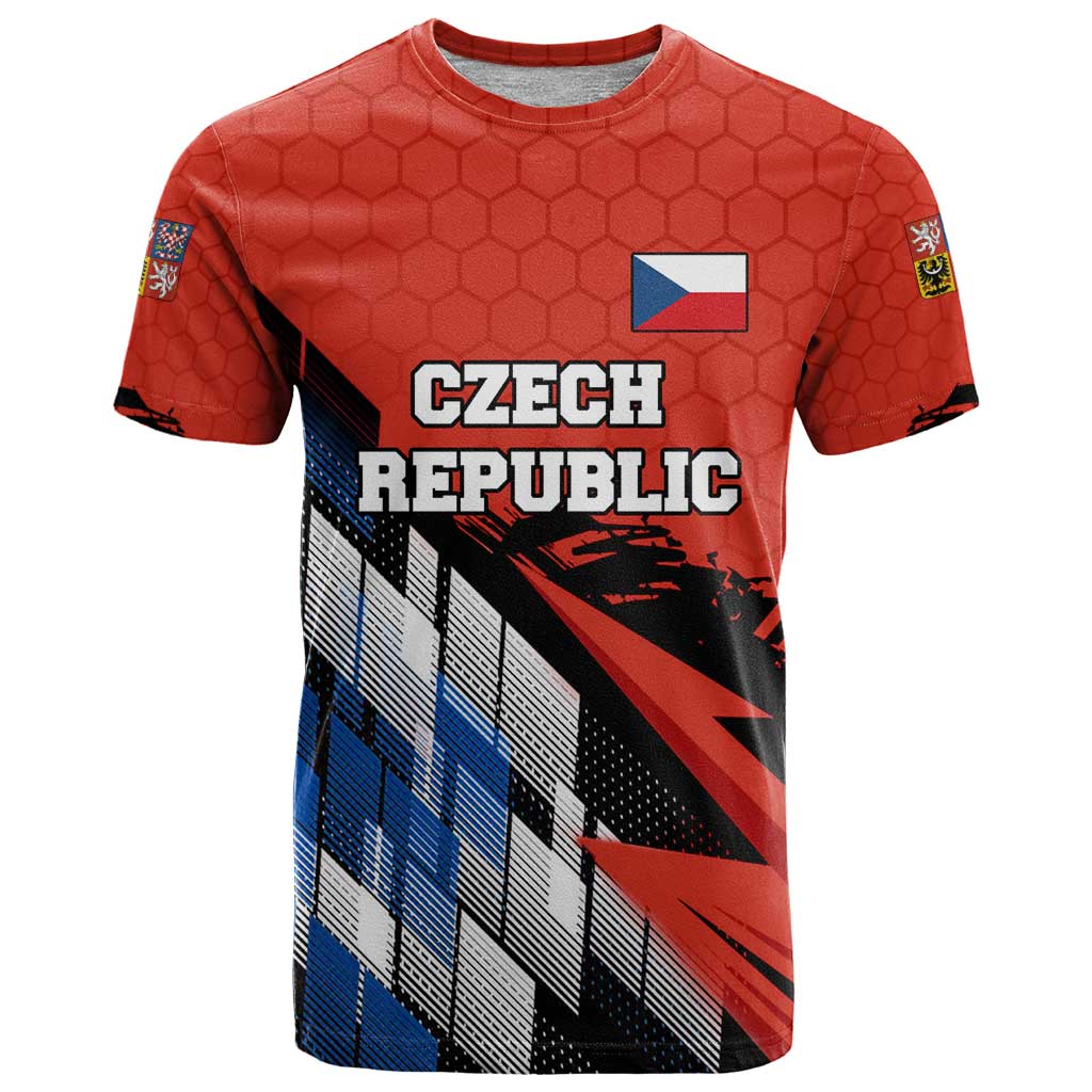 Czech Republic T-Shirt with Red Black Blue Brushstroke Design and National Lion Graphic Tee