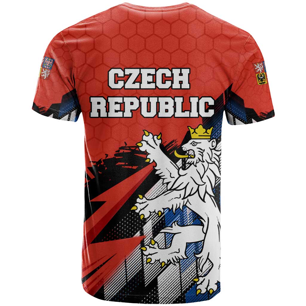 Czech Republic T-Shirt with Red Black Blue Brushstroke Design and National Lion Graphic Tee