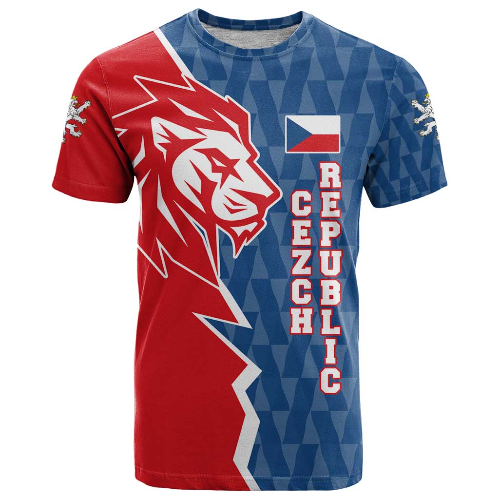 Czech Republic T-Shirt with Red Blue Modern Lion Design and Geometric Flag Graphic Tee
