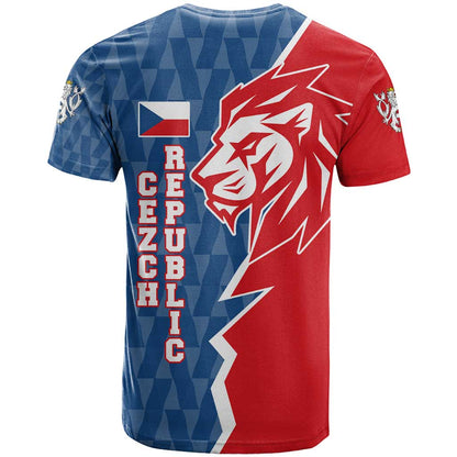 Czech Republic T-Shirt with Red Blue Modern Lion Design and Geometric Flag Graphic Tee