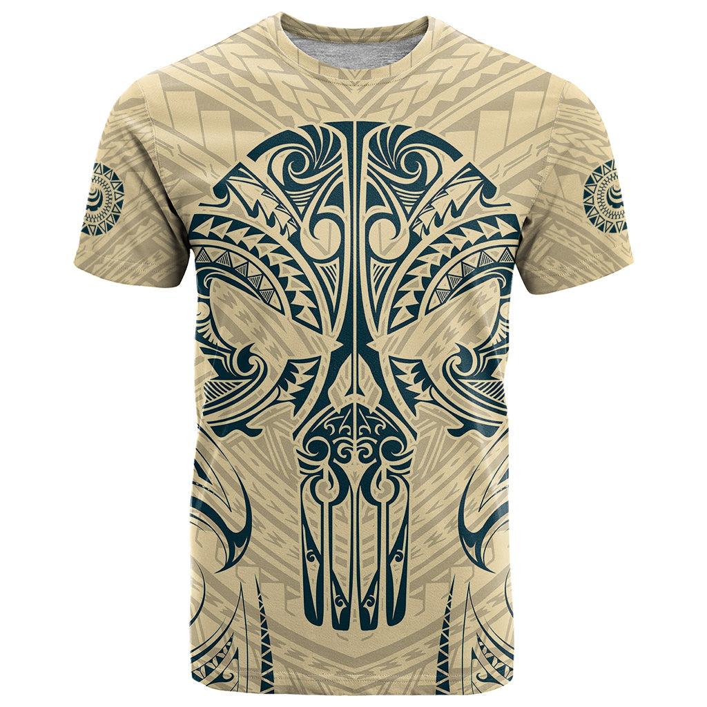 Polynesian T-Shirt Warrior Skull with Tribal Patterns Tattoo Design Graphic Tee
