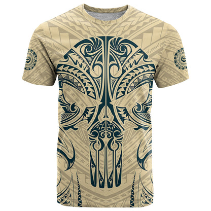 Polynesian T-Shirt Warrior Skull with Tribal Patterns Tattoo Design Graphic Tee