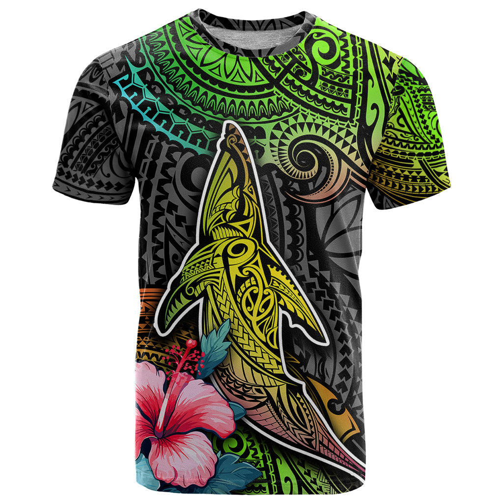 Polynesian T-Shirt Whales and Compass Gradient Pattern Graphic Tee