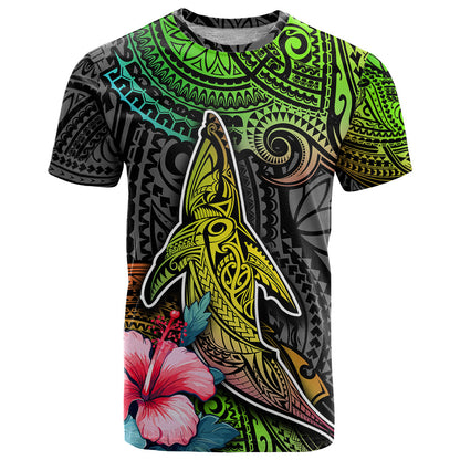 Polynesian T-Shirt Whales and Compass Gradient Pattern Graphic Tee