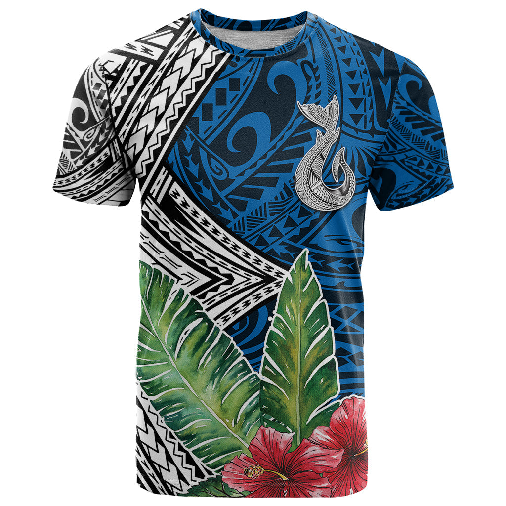 Polynesian T-Shirt Whale Pattern and Hibiscus Flowers Graphic Tee