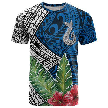 Polynesian T-Shirt Whale Pattern and Hibiscus Flowers Graphic Tee