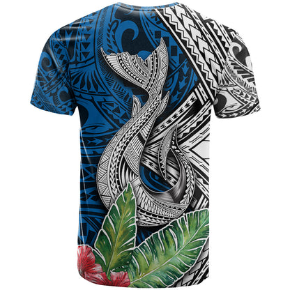 Polynesian T-Shirt Whale Pattern and Hibiscus Flowers Graphic Tee