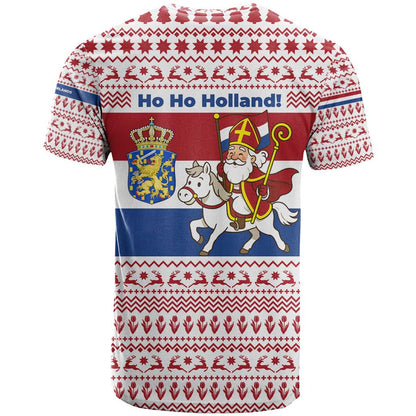 Netherlands Christmas T-Shirt with Sinterklaas Horse Dutch Flag and Festive Knit Pattern Graphic Tee