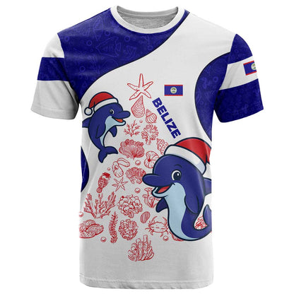 Belize Christmas T-Shirt with Santa Dolphins Coral Reef and Ocean Holiday Theme Graphic Tee