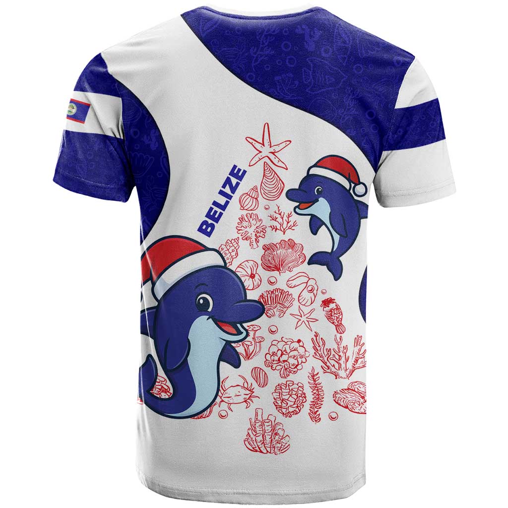 Belize Christmas T-Shirt with Santa Dolphins Coral Reef and Ocean Holiday Theme Graphic Tee