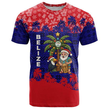 Belize Christmas T-Shirt with Santa Toucan Palm Tree and Tribal Holiday Pattern Graphic Tee