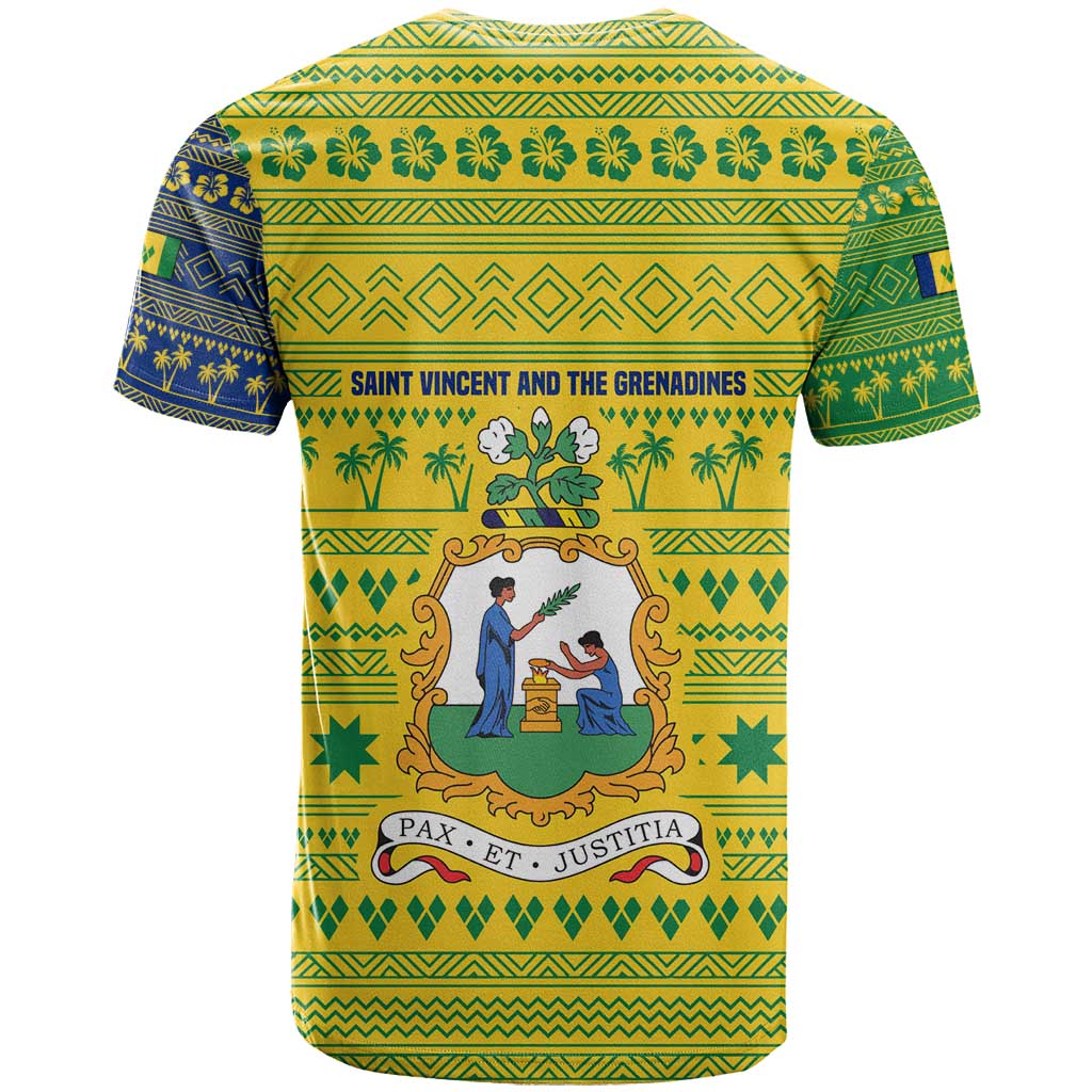 Saint Vincent and the Grenadines Christmas T-Shirt with Gingerbread Boy Palm Tree and Traditional Pattern Graphic Tee