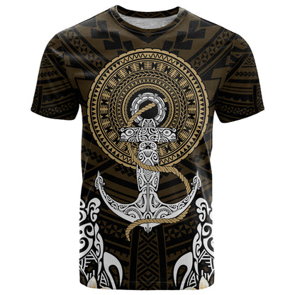 Polynesian Swordfish T-Shirt with Anchor Pattern and Tribal Turtle Graphic Tee