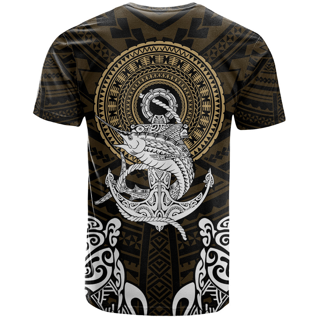 Polynesian Swordfish T-Shirt with Anchor Pattern and Tribal Turtle Graphic Tee