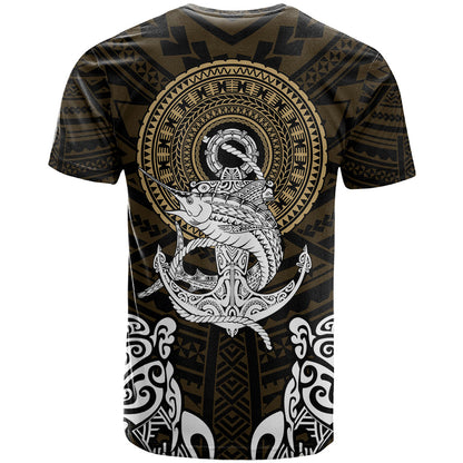 Polynesian Swordfish T-Shirt with Anchor Pattern and Tribal Turtle Graphic Tee