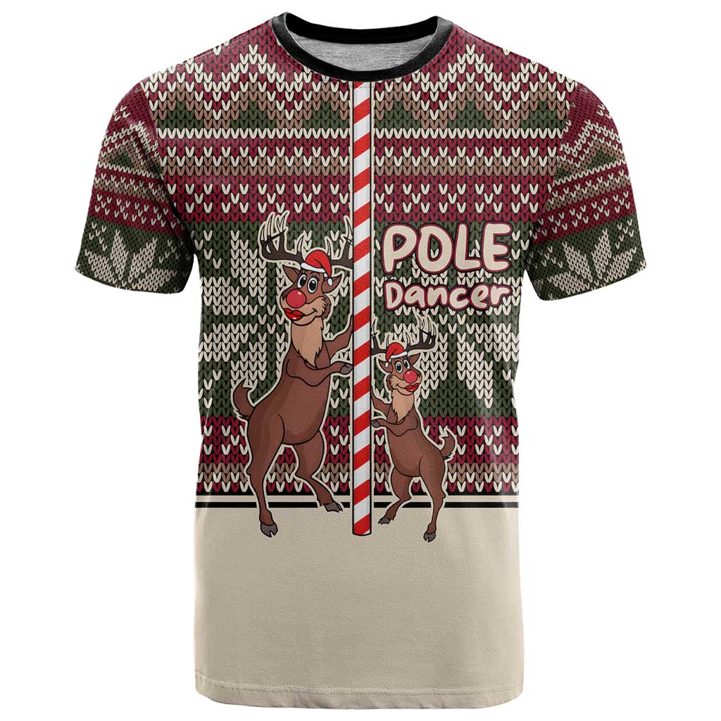 Funny Pole Dancer Reindeer Christmas T-Shirt Xmas Holiday Patterns Graphic Tee