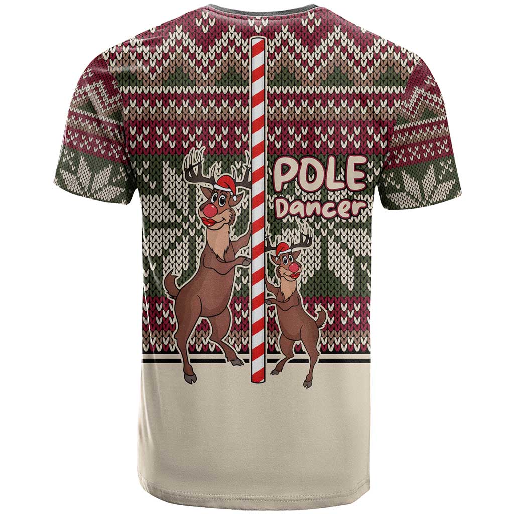 Funny Pole Dancer Reindeer Christmas T-Shirt Xmas Holiday Patterns Graphic Tee