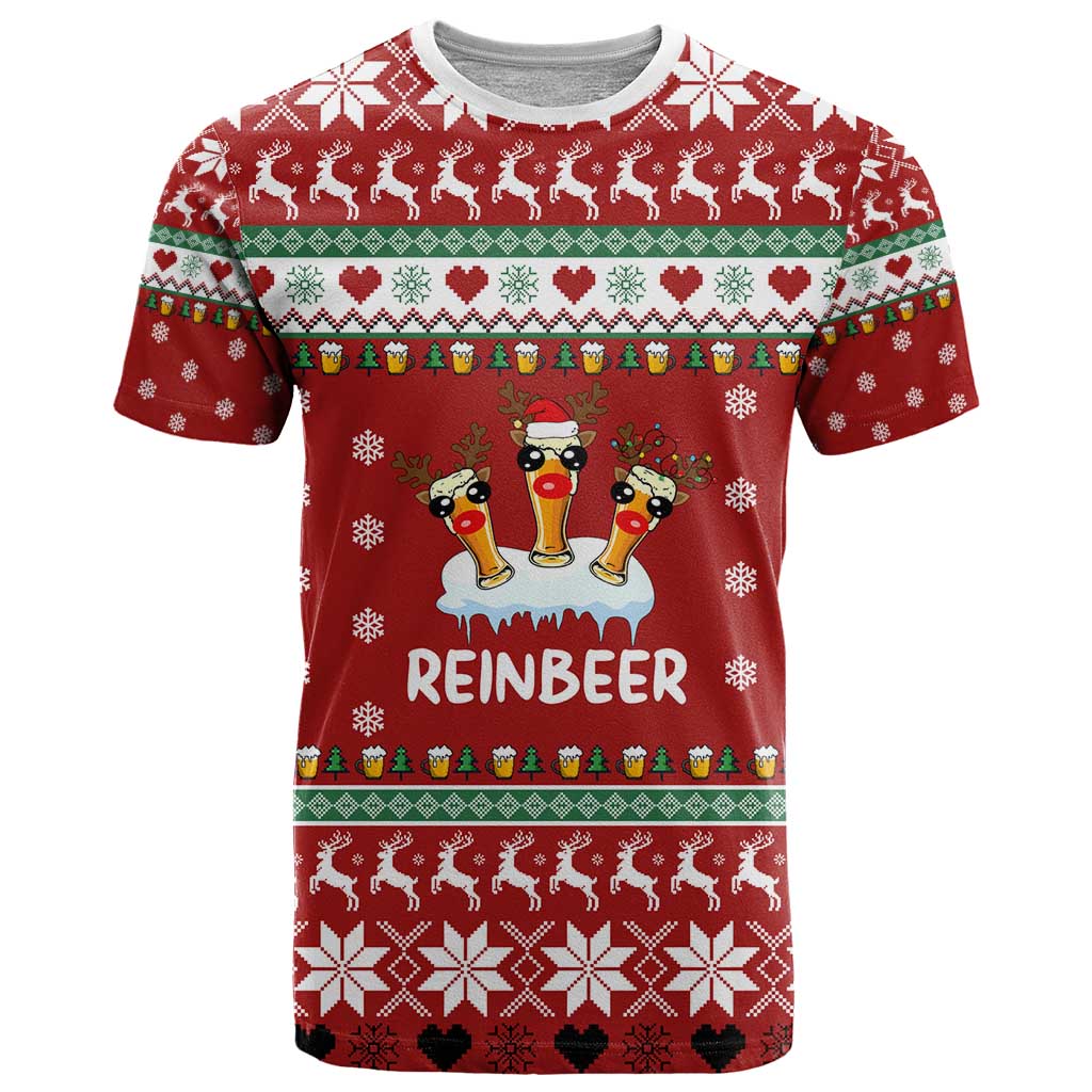 Funny Reindeer Reinbeer Christmas T-Shirt Xmas Holiday Patterns Graphic Tee