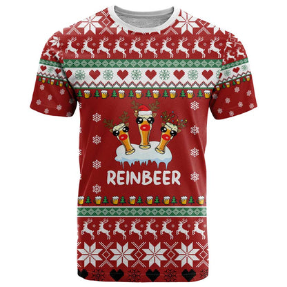 Funny Reindeer Reinbeer Christmas T-Shirt Xmas Holiday Patterns Graphic Tee